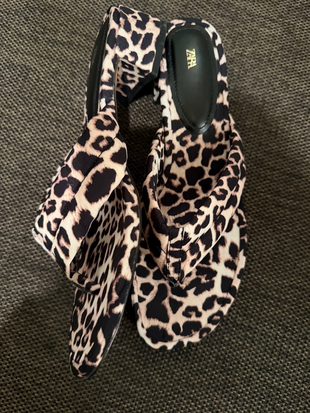 Zara Leopard Print Twisted Strap Mules - Black & Cream - Picture 2 of 5